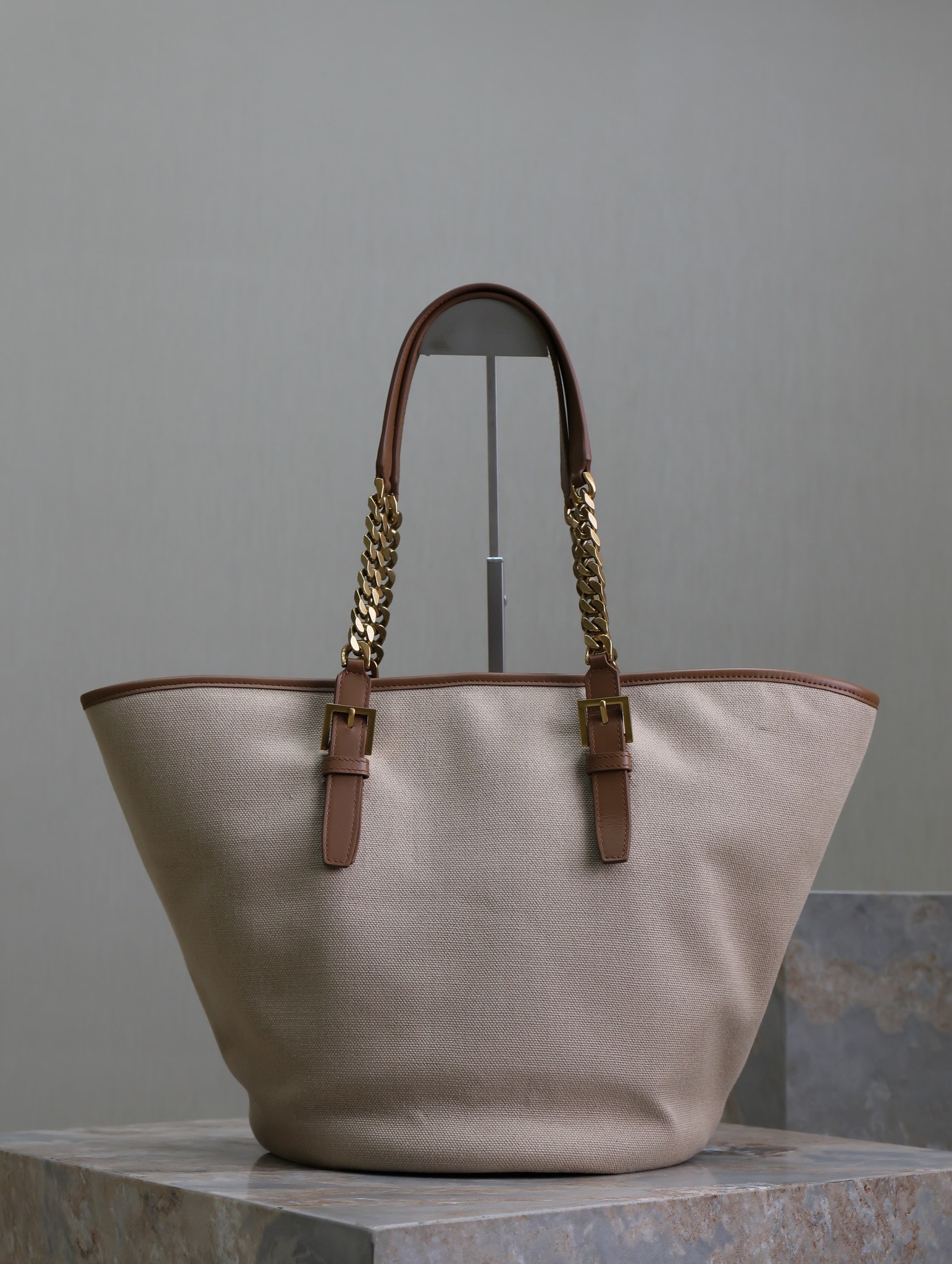 [TOP] Yves Saint Laurent YSL Cabas Bag 25-47×30×25cm - Beige&Brown