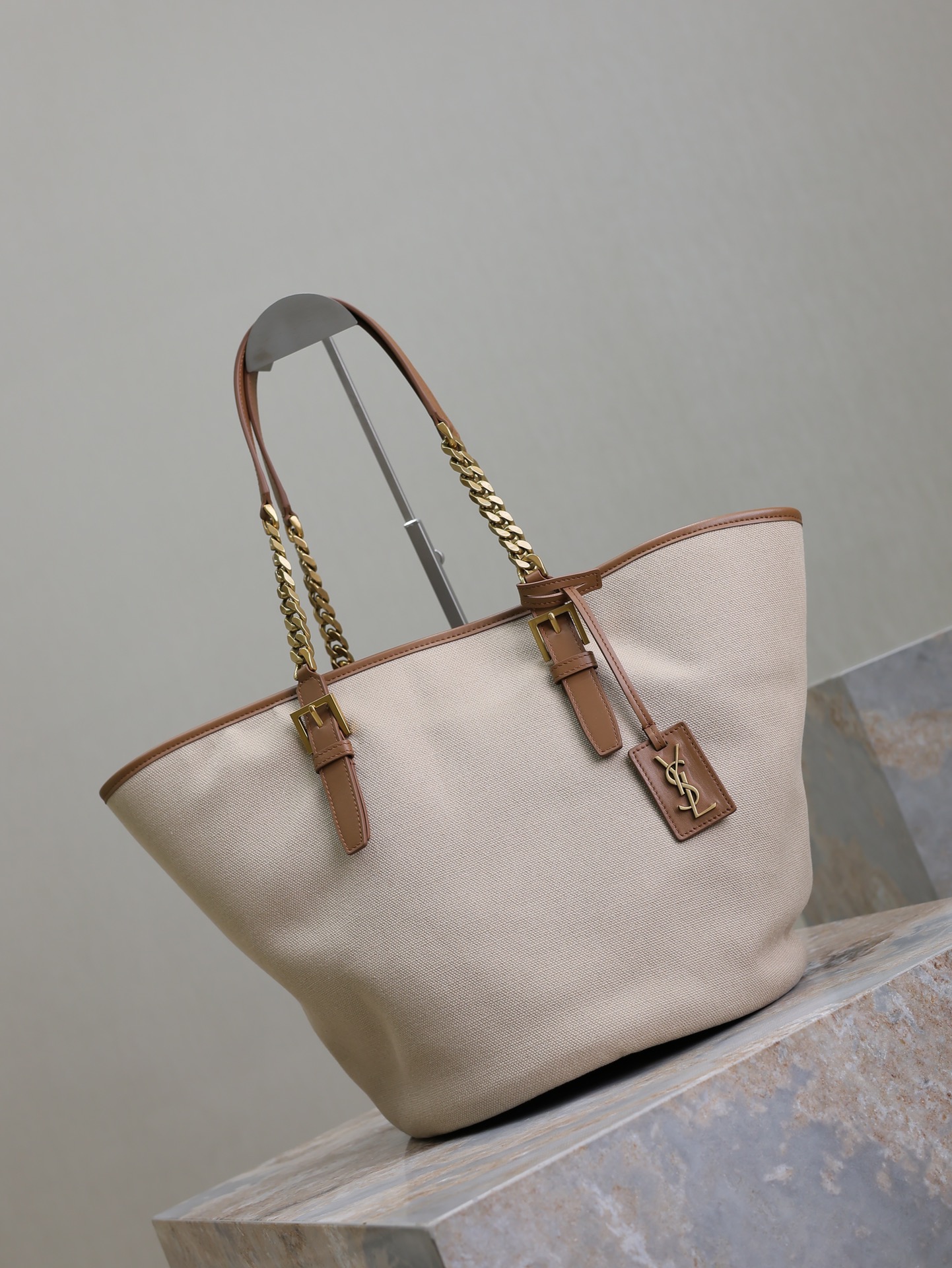 [TOP] Yves Saint Laurent YSL Cabas Bag 25-47×30×25cm - Beige&Brown
