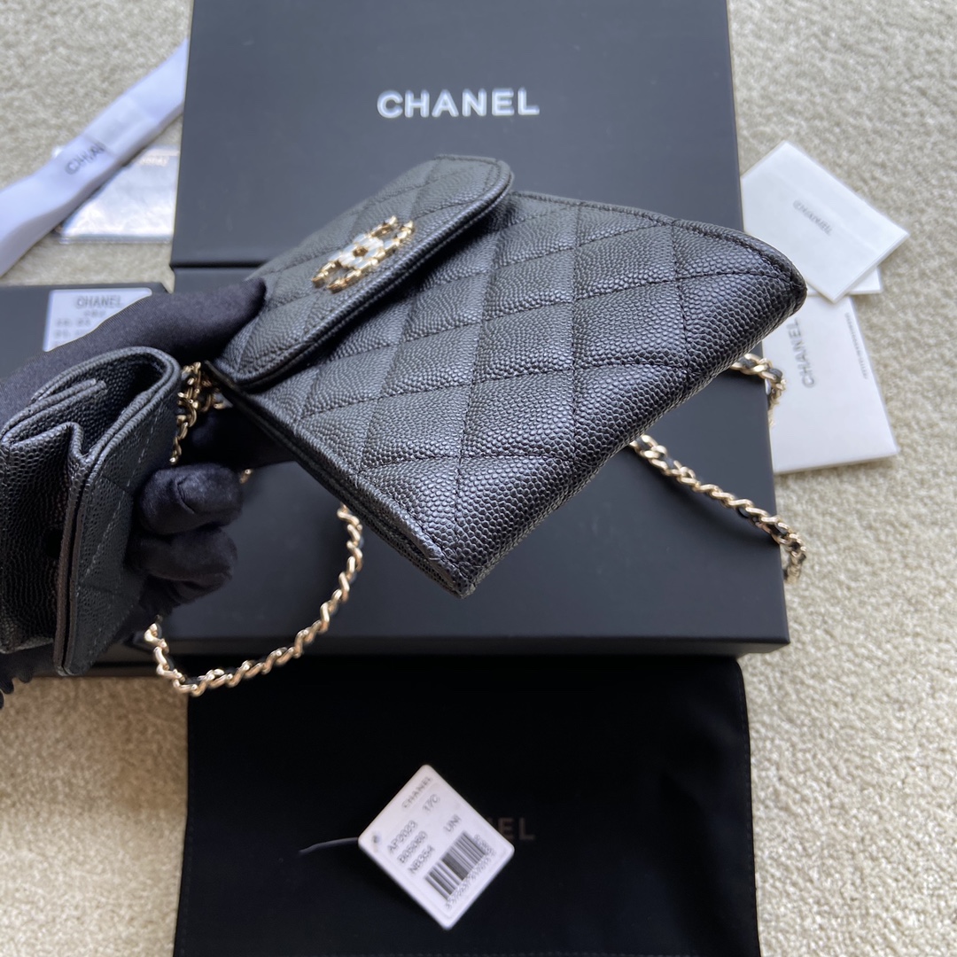 [TOP] CHANEL Mini Bag Grain Cowhide 10×16.5×2 cm - Black & GHW