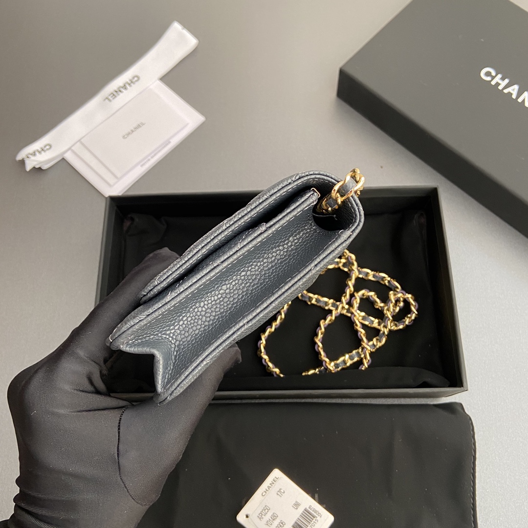 [TOP] CHANEL WOC Grain Cowhide Flap Bag 20×13×3.5cm - Gray & GHW