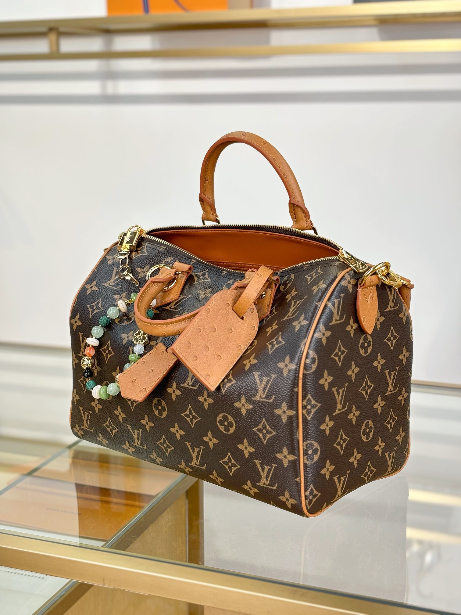 [TOP] Louis Vuitton LV SPEEDY SOFT 30 Bags With Ostrich Leather Handle 30x21x17cm - Brown