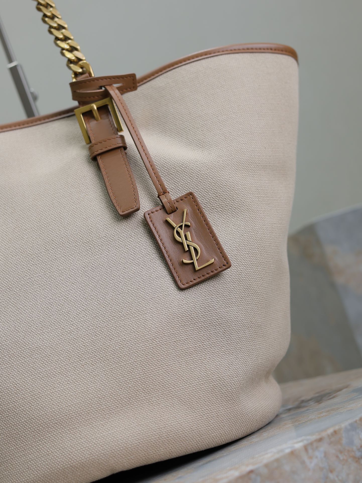 [TOP] Yves Saint Laurent YSL Cabas Bag 25-47×30×25cm - Beige&Brown