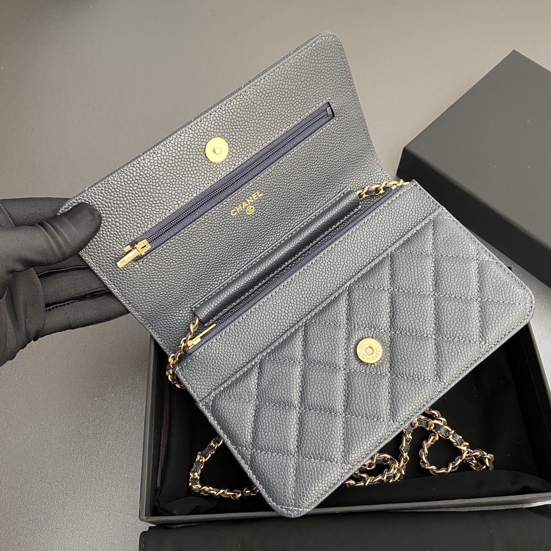 [TOP] CHANEL WOC Grain Cowhide Flap Bag 20×13×3.5cm - Gray & GHW