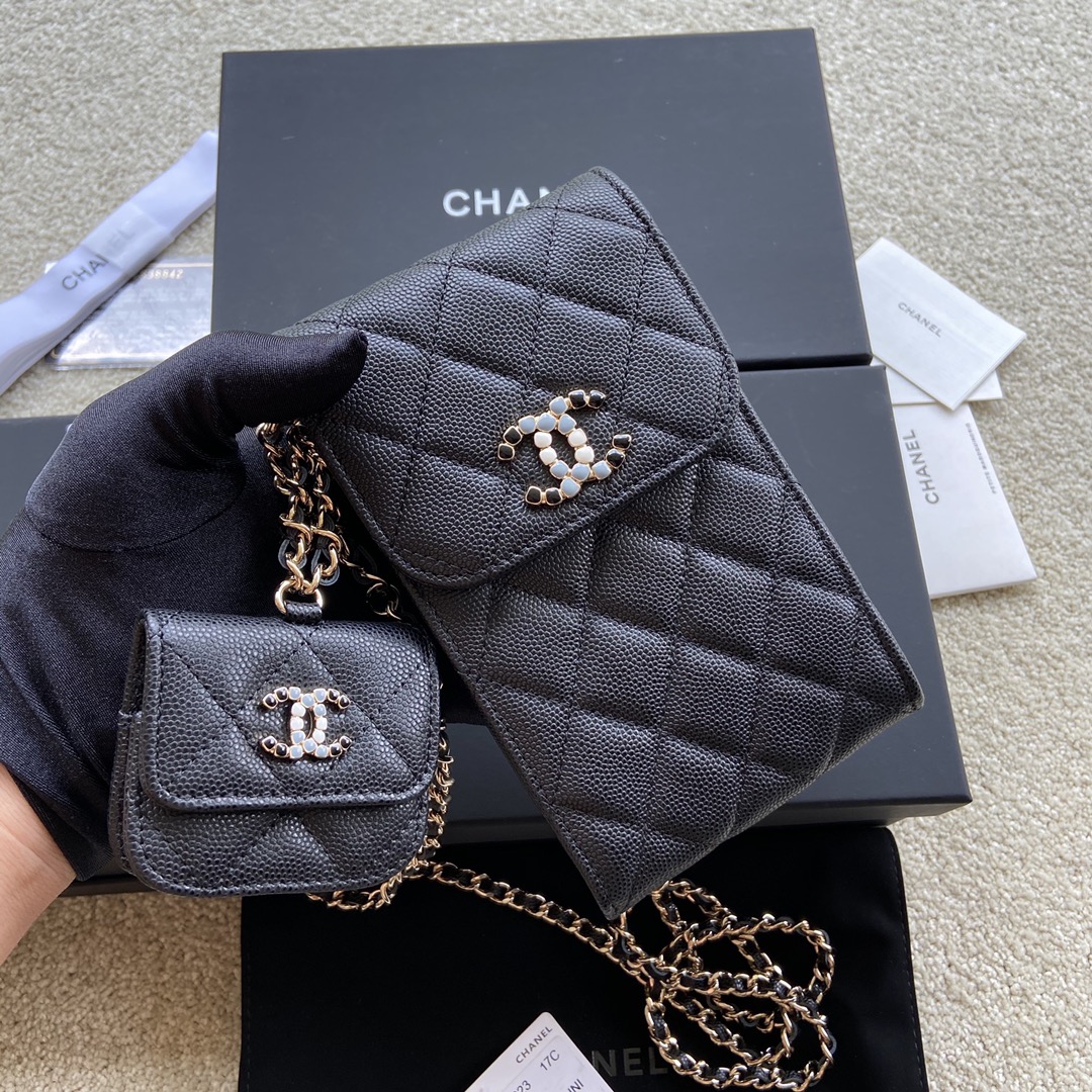 [TOP] CHANEL Mini Bag Grain Cowhide 10×16.5×2 cm - Black & GHW