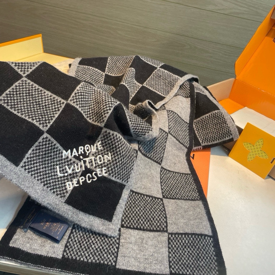 [TOP] Louis Vuitton LV Men's Scarf 25 x 220cm-Black