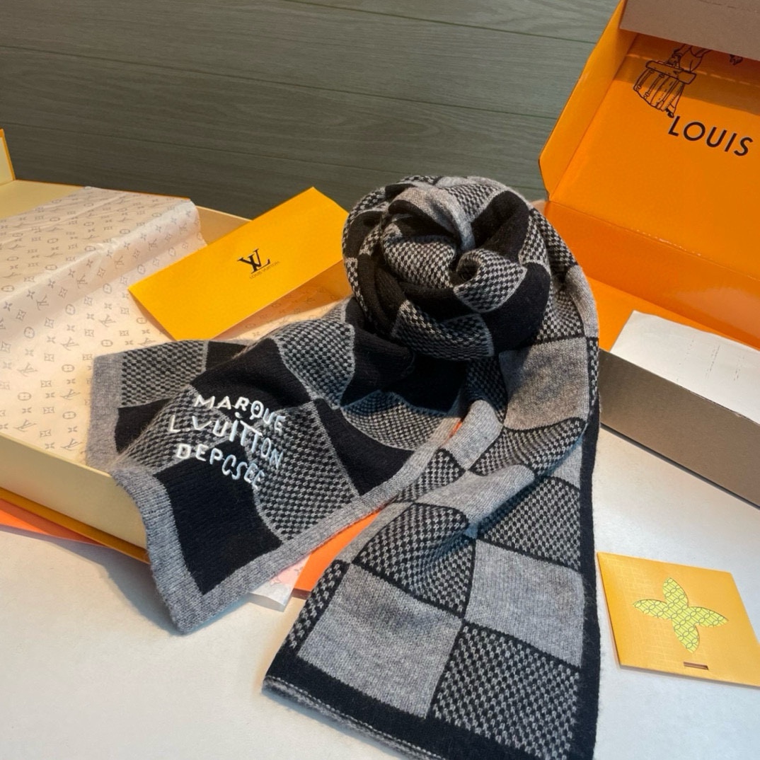 [TOP] Louis Vuitton LV Men's Scarf 25 x 220cm-Black