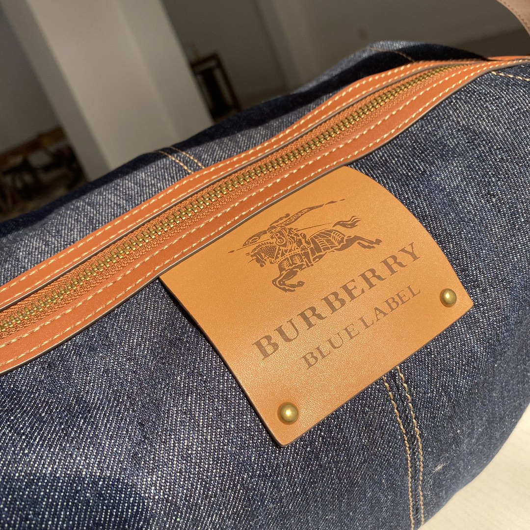 [TOP] BURBERRY Denim Shopping Bag 28×26×13cm -Blue