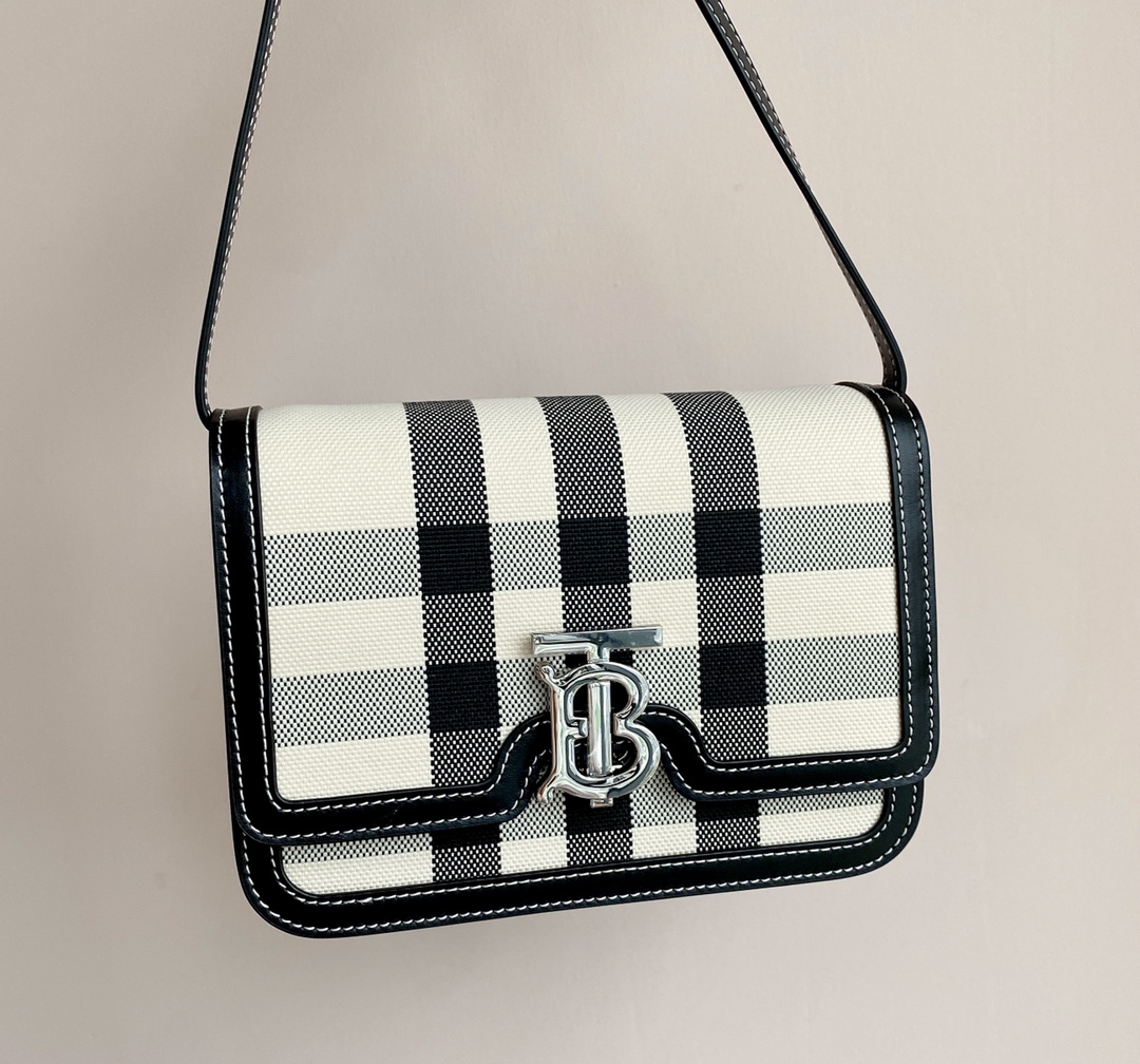 [TOP] BURBERRY Canvas TB Collection Bag 21 x 16 x 6 cm - Black and White