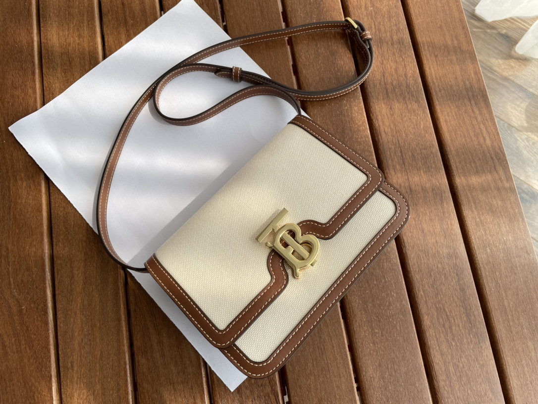 [TOP] BURBERRY TB Collection Bag 21 x 16 x 6 cm - Brown and White