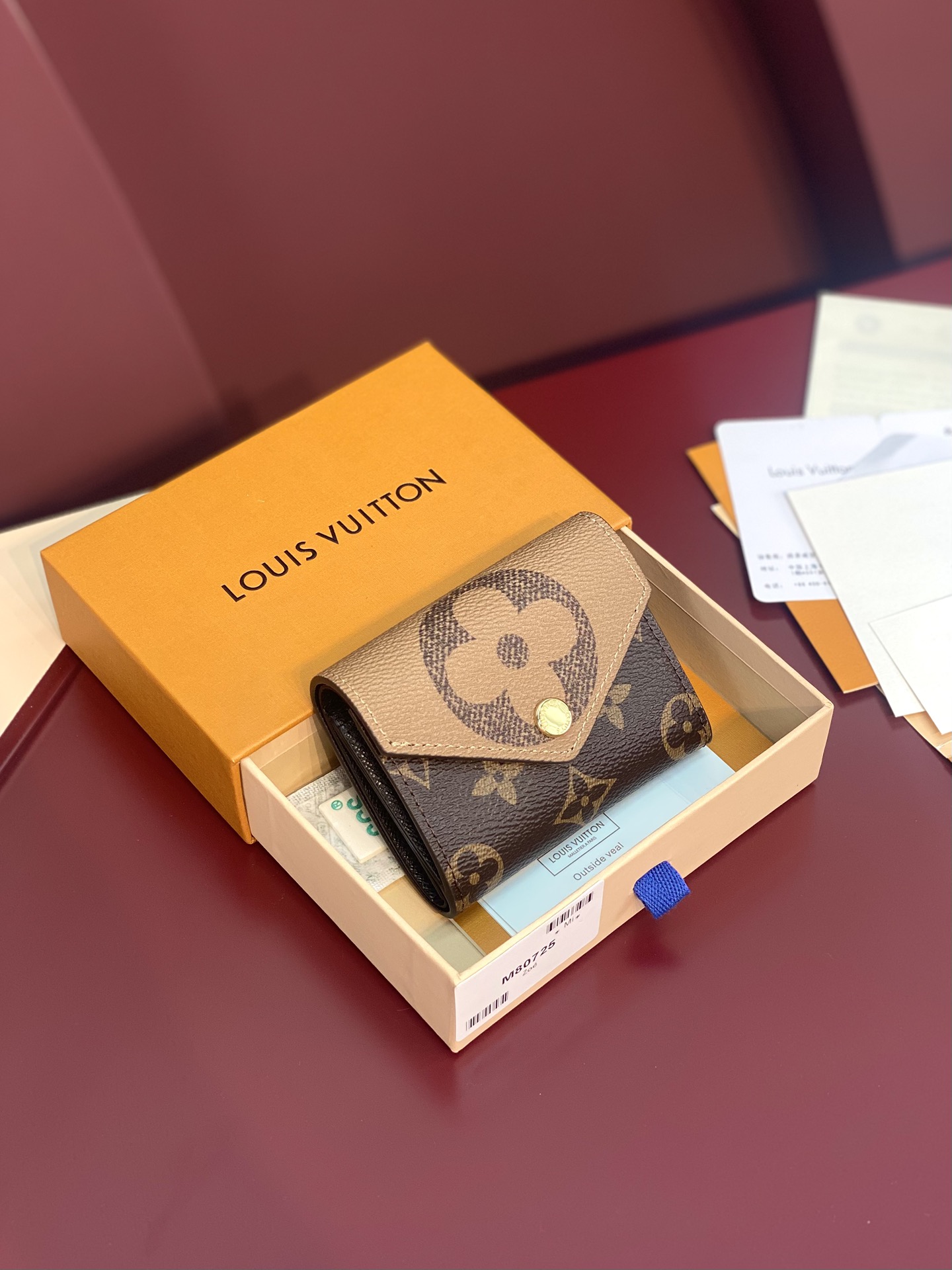 [TOP] Louis Vuitton LV Zoé Wallet Monogram Reverse Canvas 7.5x3x9.5cm - Khaki/Brown