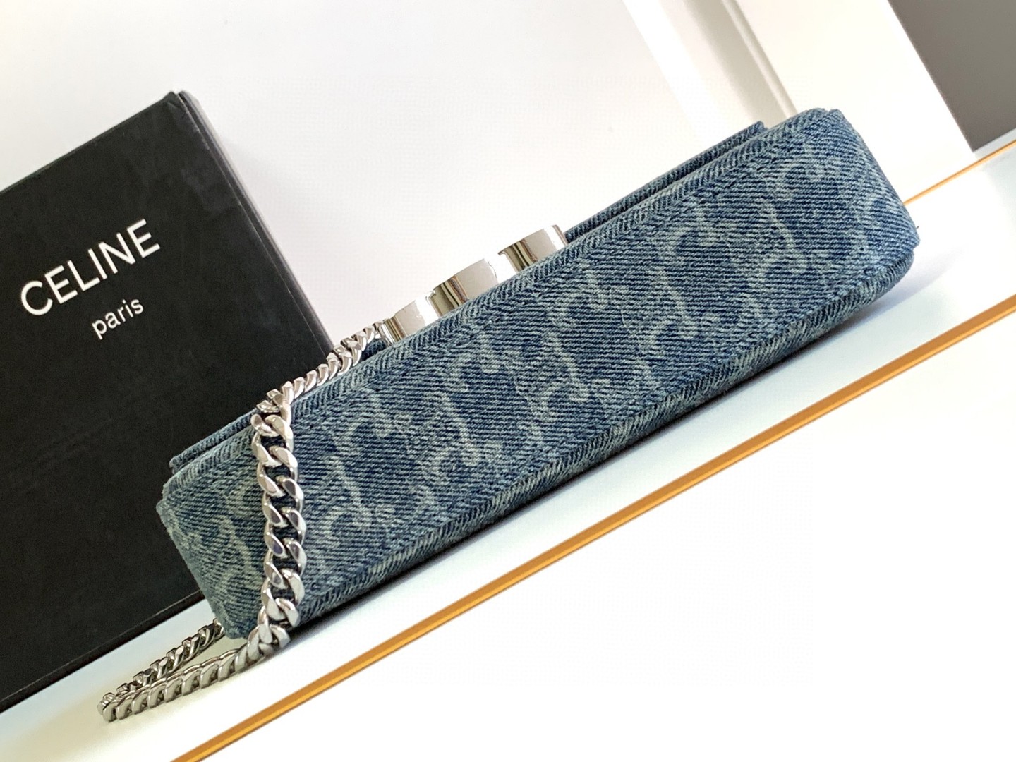 [TOP] CELINE Triomphe Bag Denim Chain Bag 20.5*10.5*4cm - Blue