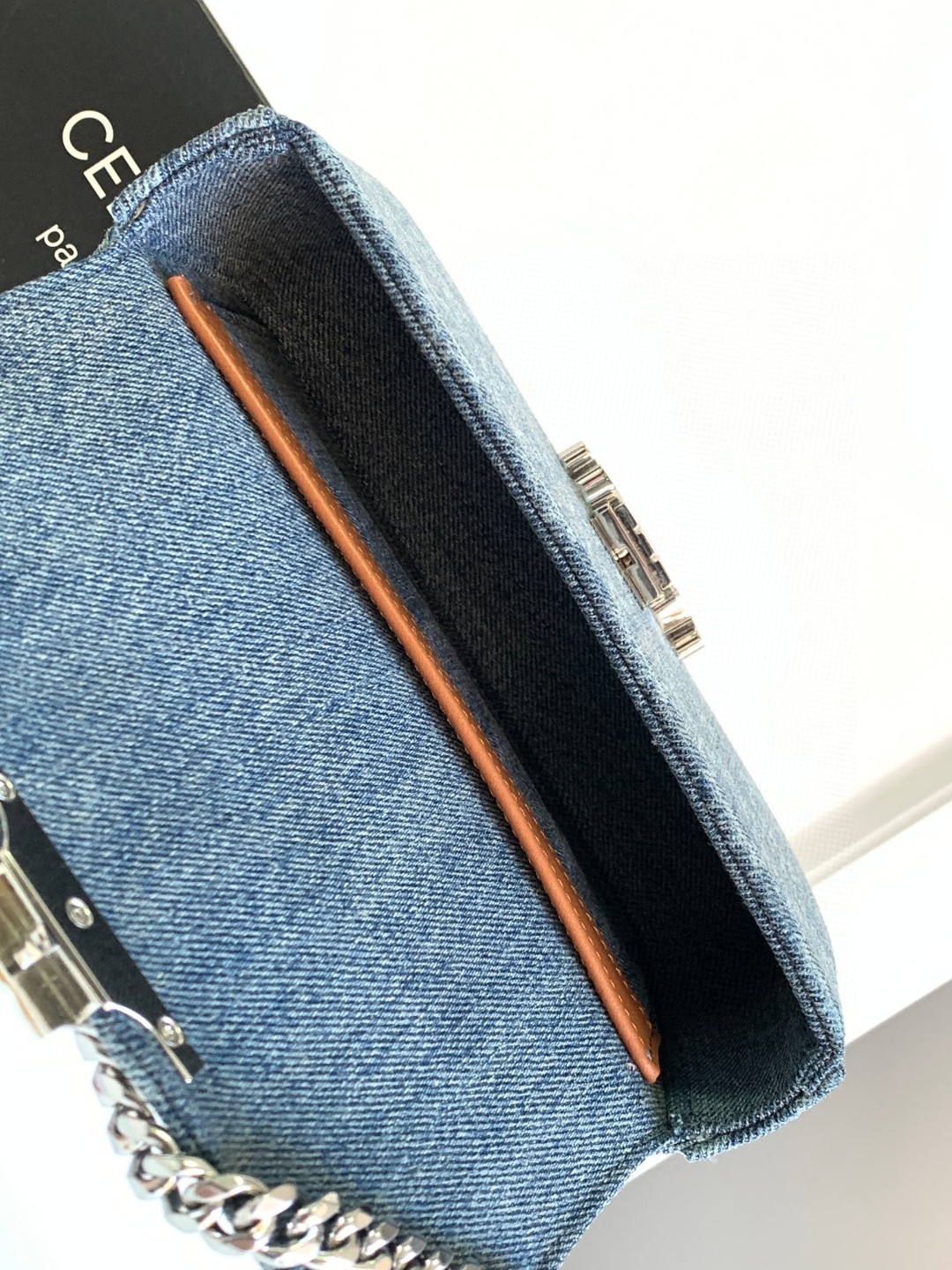 [TOP] CELINE Triomphe Bag Denim Chain Bag 20.5*10.5*4cm - Blue