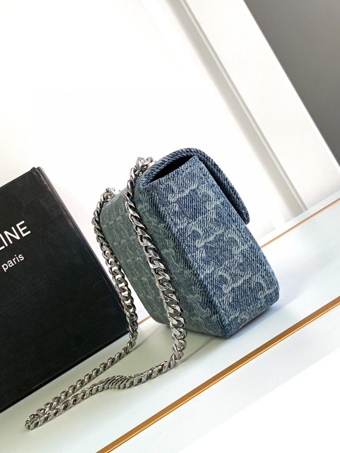 [TOP] CELINE Triomphe Bag Denim Chain Bag 20.5*10.5*4cm - Blue