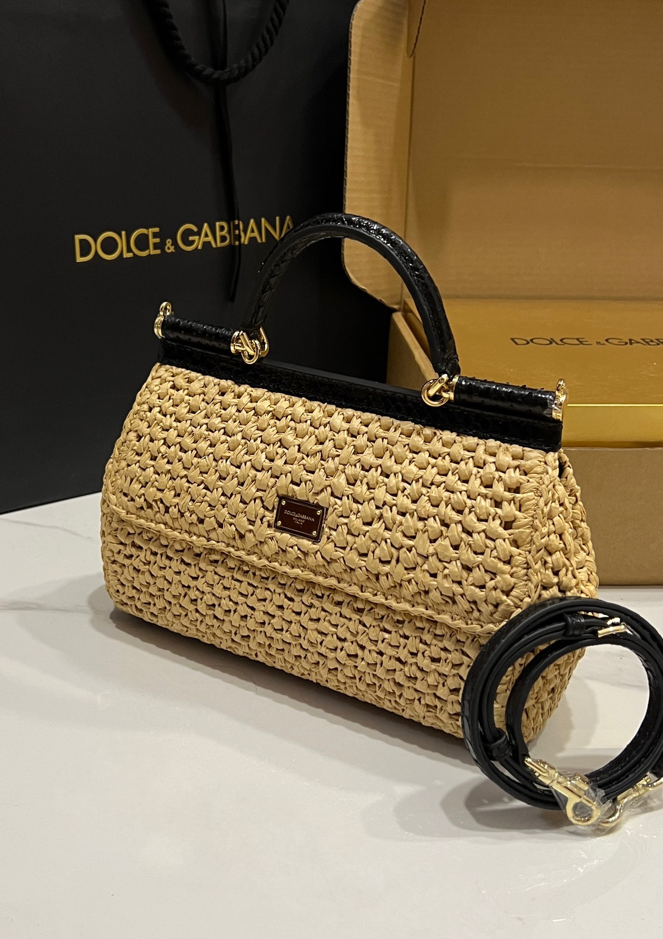 [TOP] Dolce & Gabbana D&G Sicily Bag 19x13x6cm/25x17x9cm - Apricot