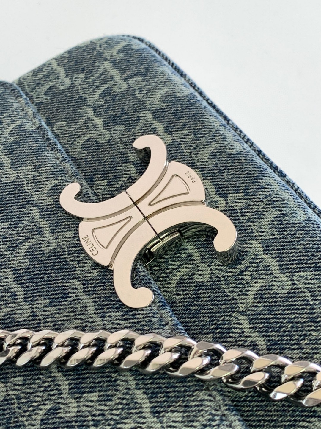 [TOP] CELINE Triomphe Bag Denim Chain Bag 20.5*10.5*4cm - Blue