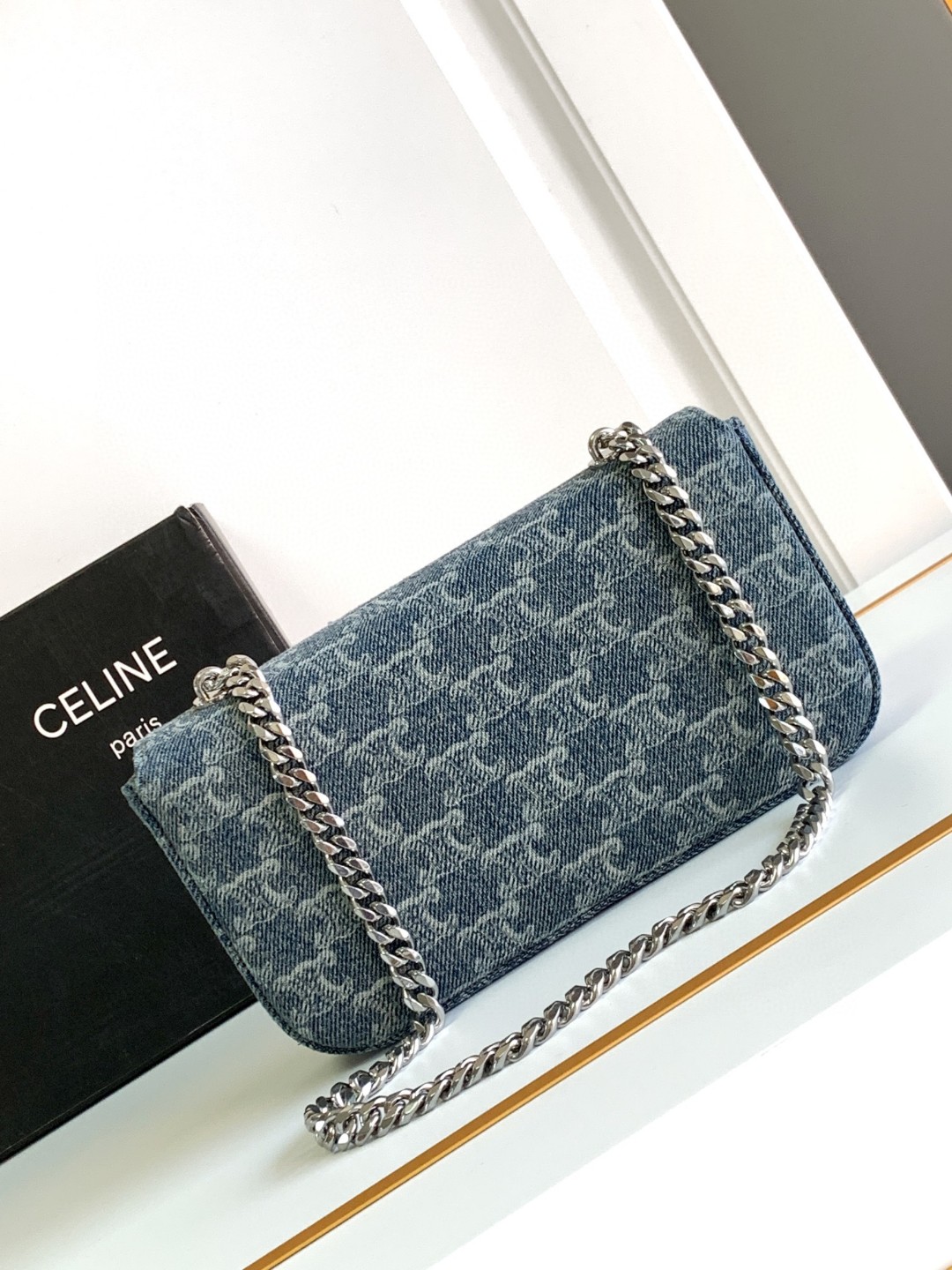 [TOP] CELINE Triomphe Bag Denim Chain Bag 20.5*10.5*4cm - Blue