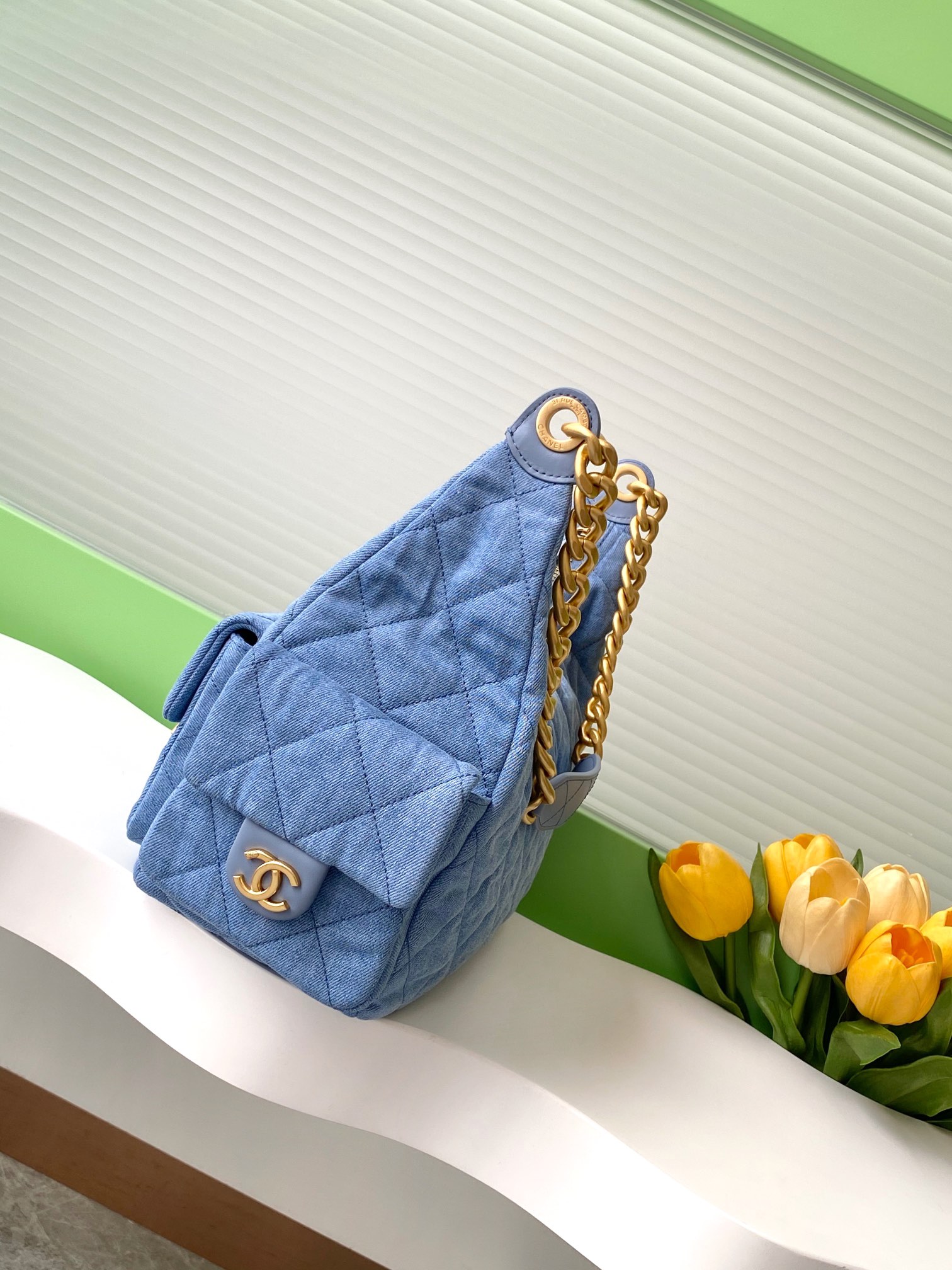 [TOP] CHANEL Hobo Bag Lambskin/Denim 22x31x15cm/27x35x18cm - Denim Blue
