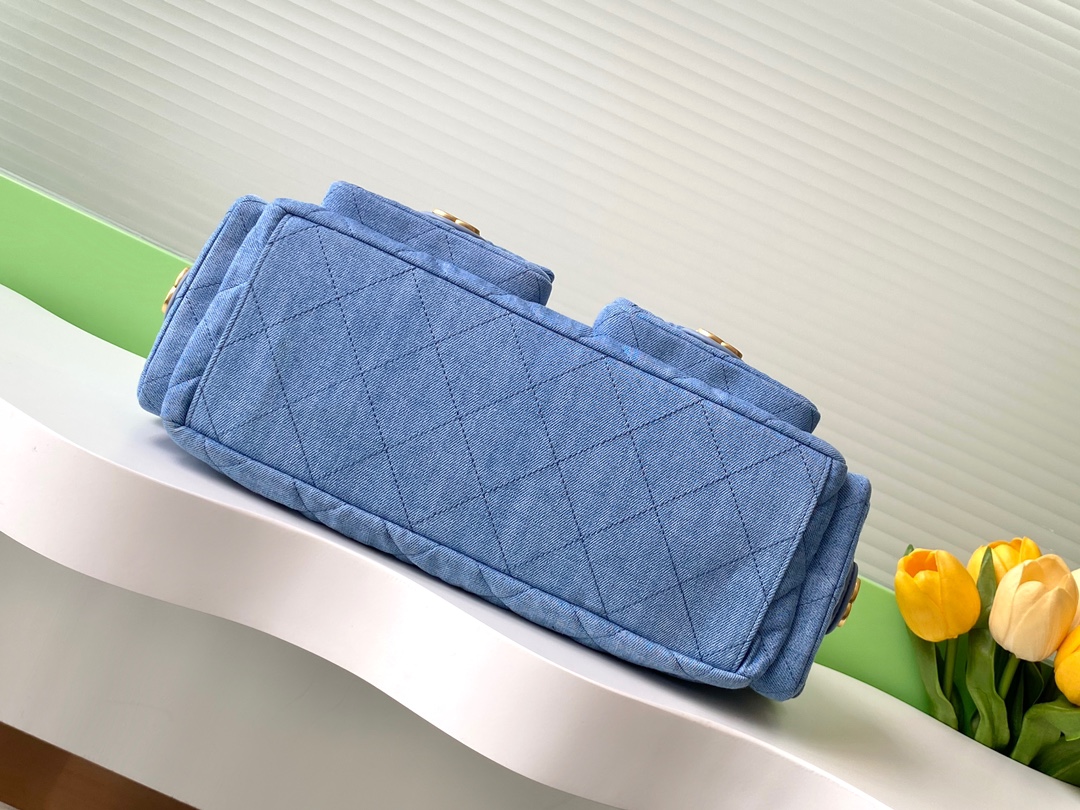 [TOP] CHANEL Hobo Bag Lambskin/Denim 22x31x15cm/27x35x18cm - Denim Blue