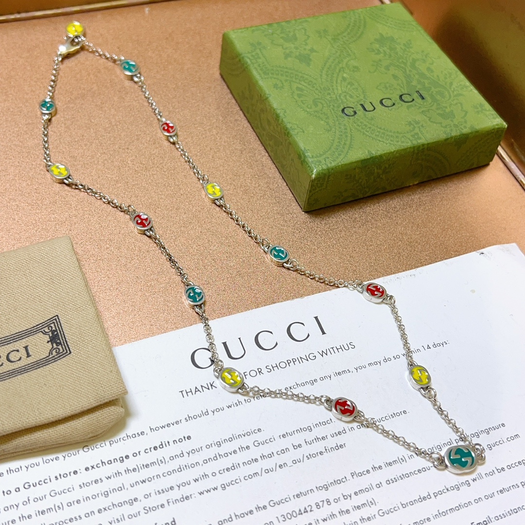 [TOP] GUCCI Necklace + Bracelet - Silver