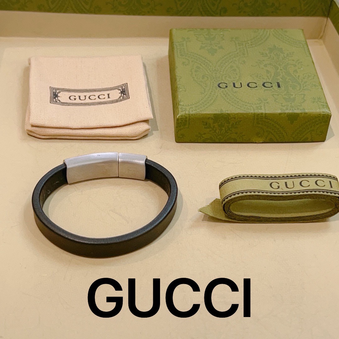 [TOP] GUCCI Plaid Cowhide Bracelet - Black