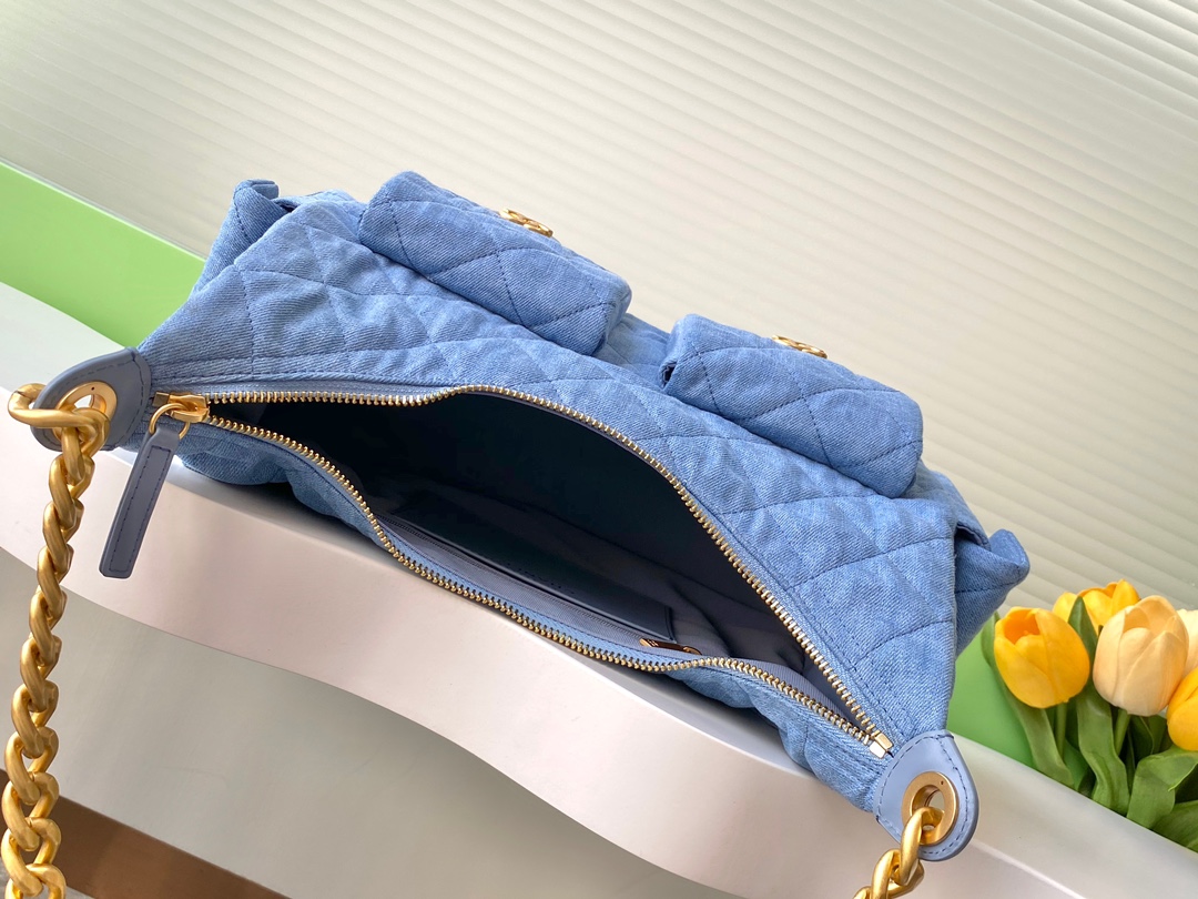 [TOP] CHANEL Hobo Bag Lambskin/Denim 22x31x15cm/27x35x18cm - Denim Blue