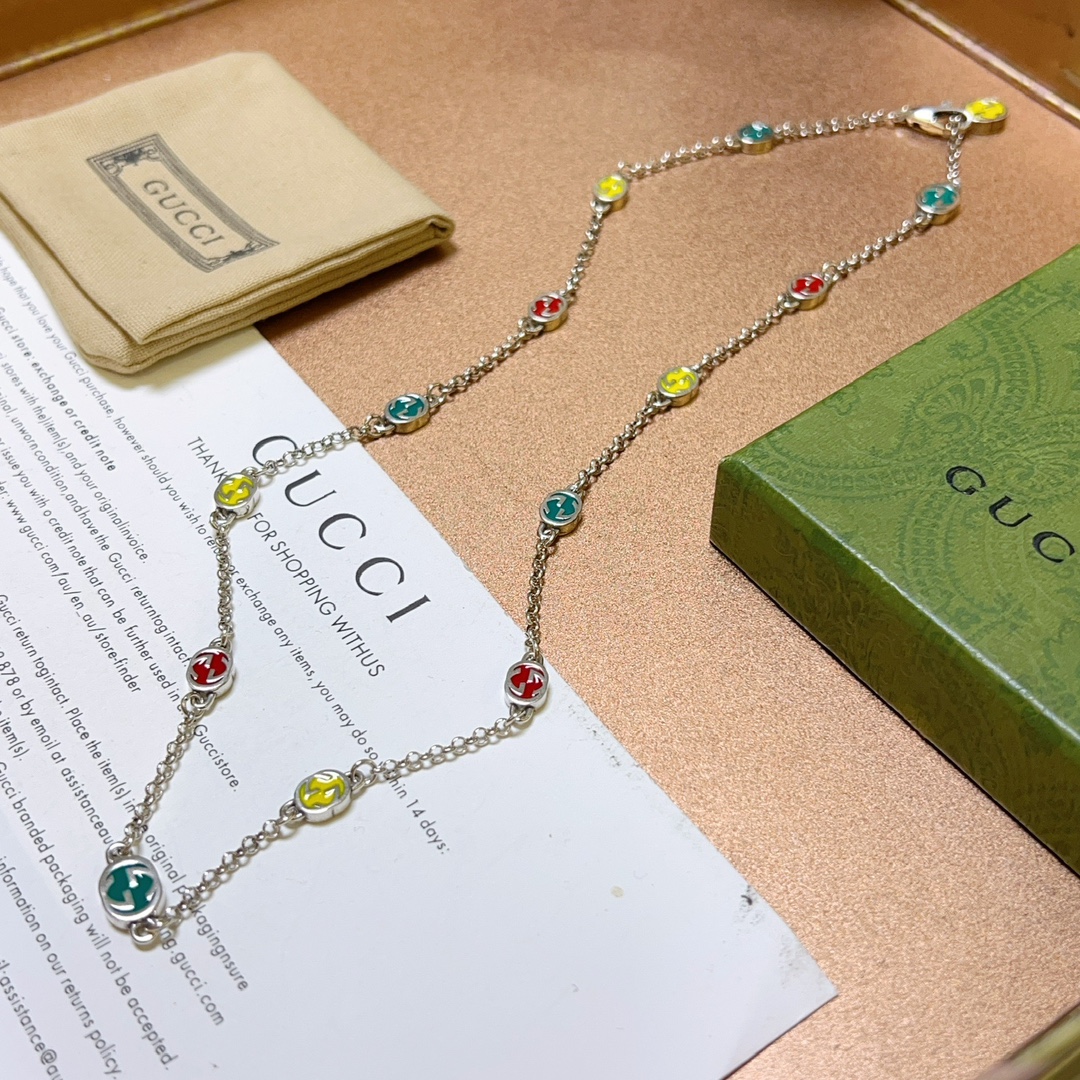 [TOP] GUCCI Necklace + Bracelet - Silver