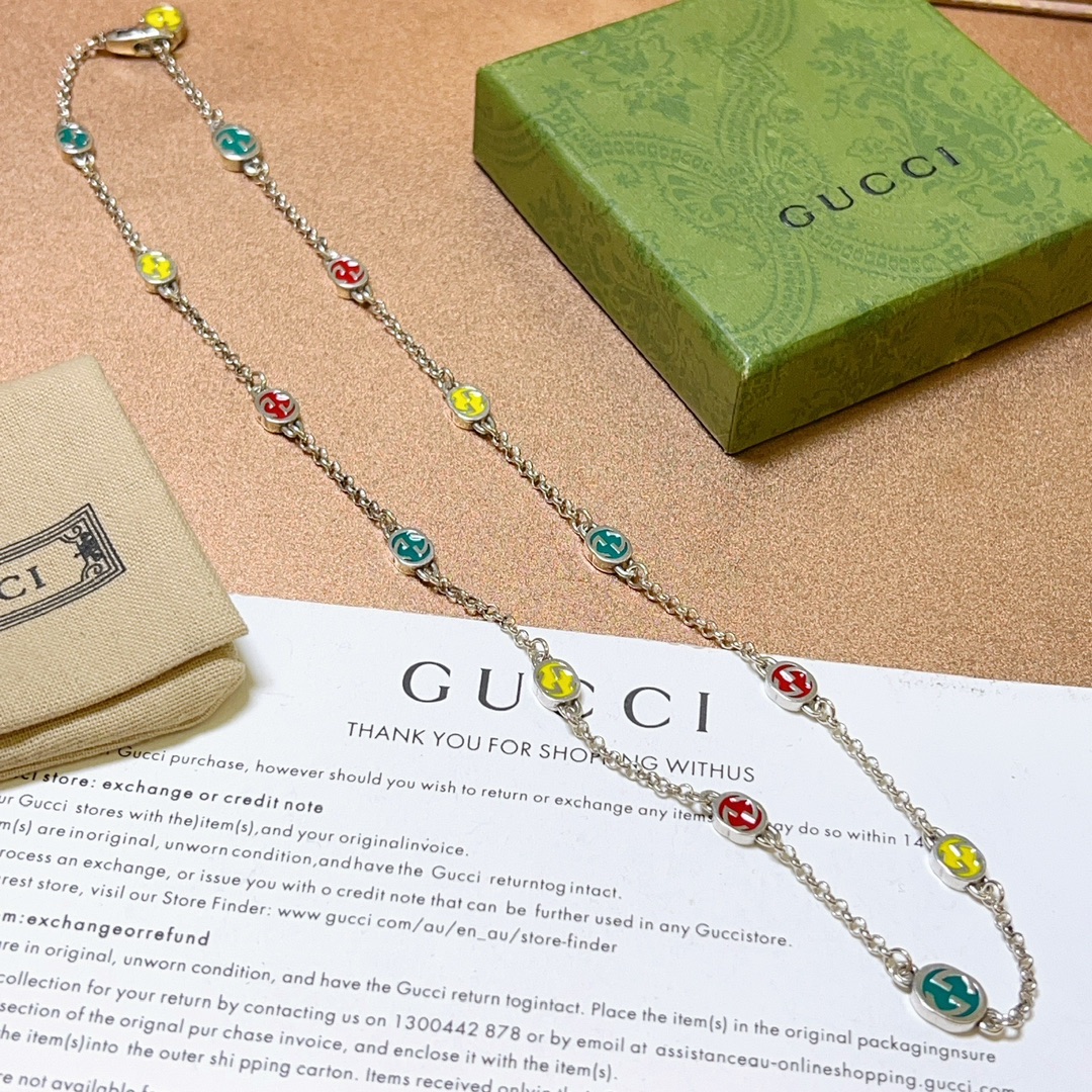 [TOP] GUCCI Necklace + Bracelet - Silver