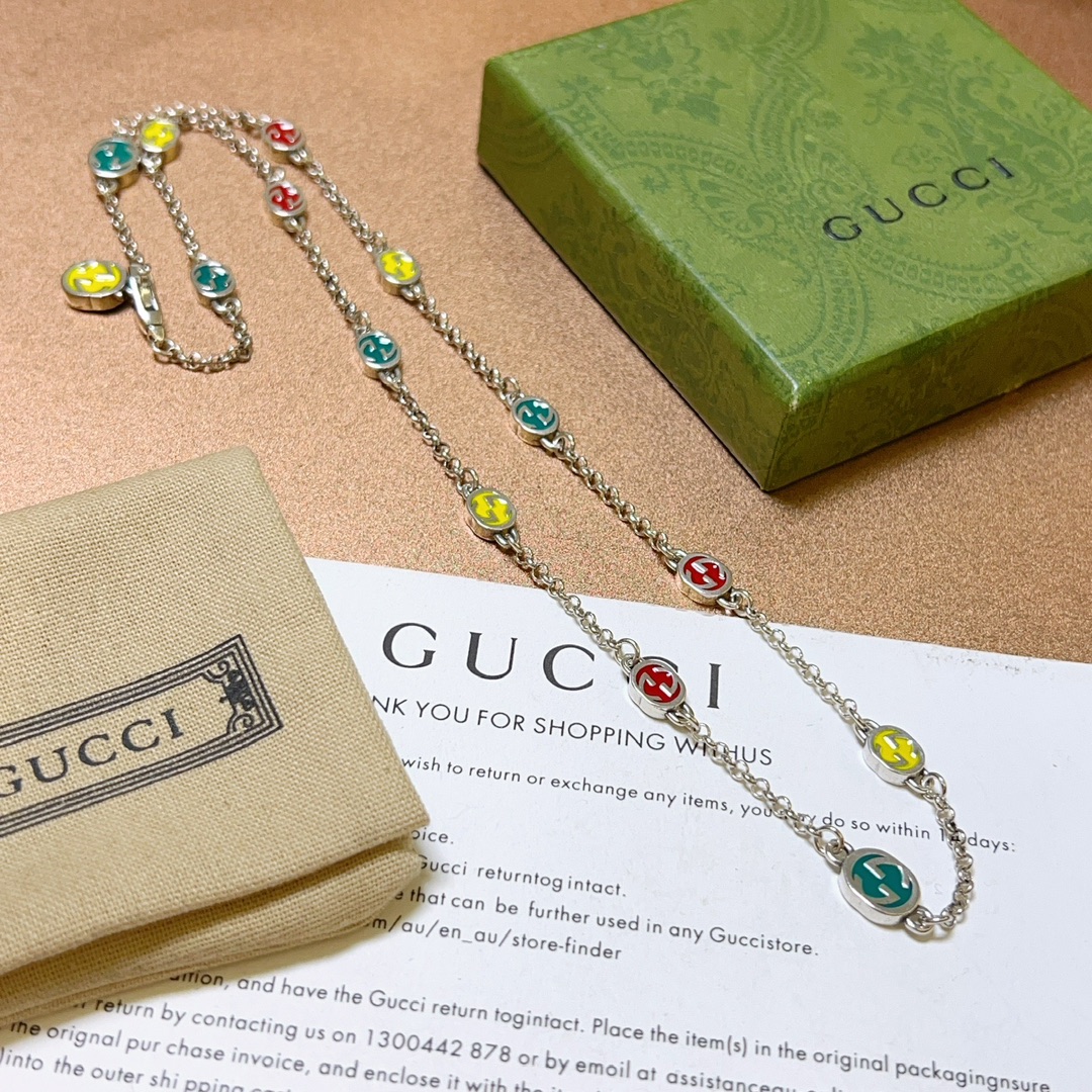 [TOP] GUCCI Necklace + Bracelet - Silver