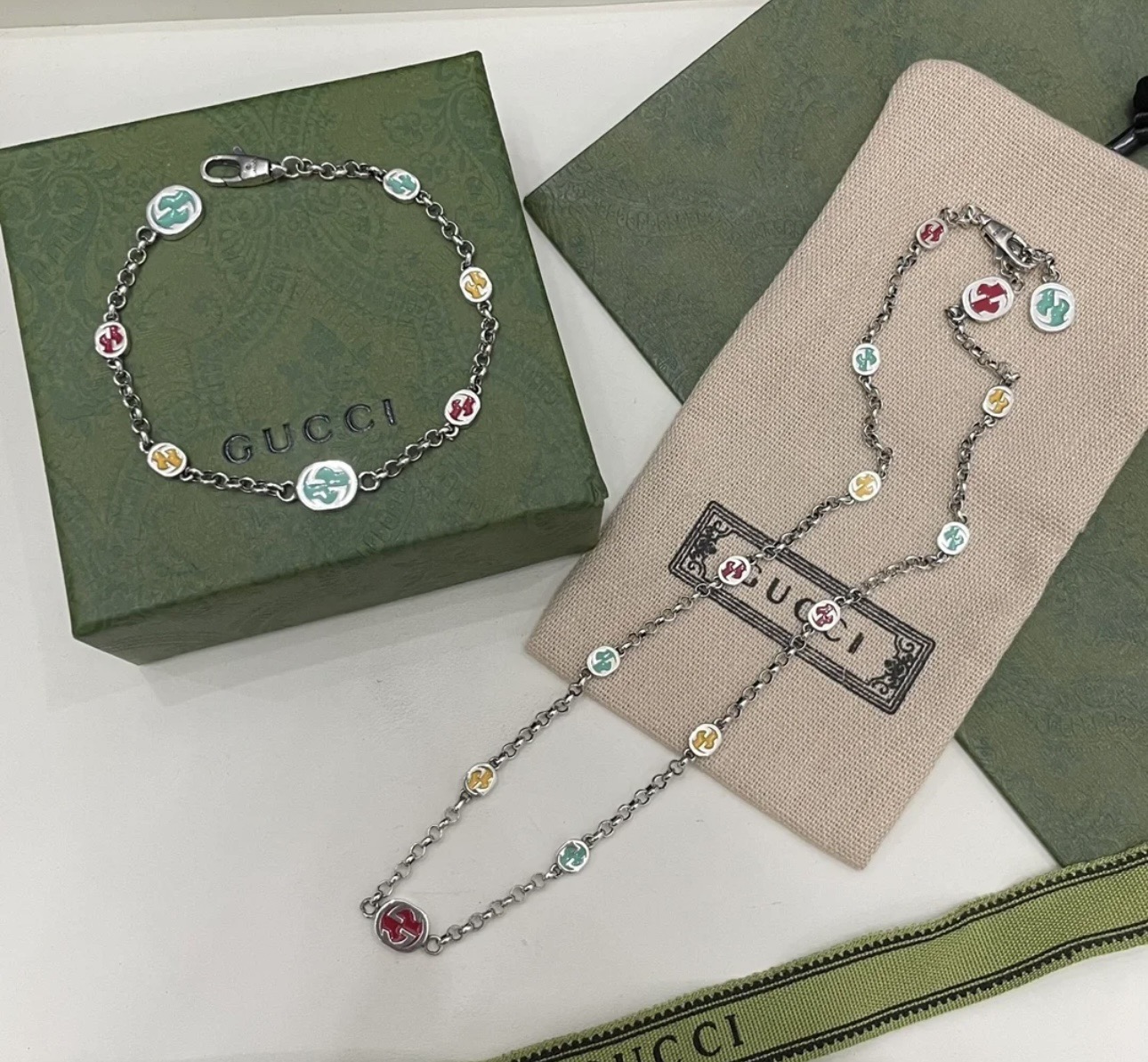 [TOP] GUCCI Necklace + Bracelet - Silver