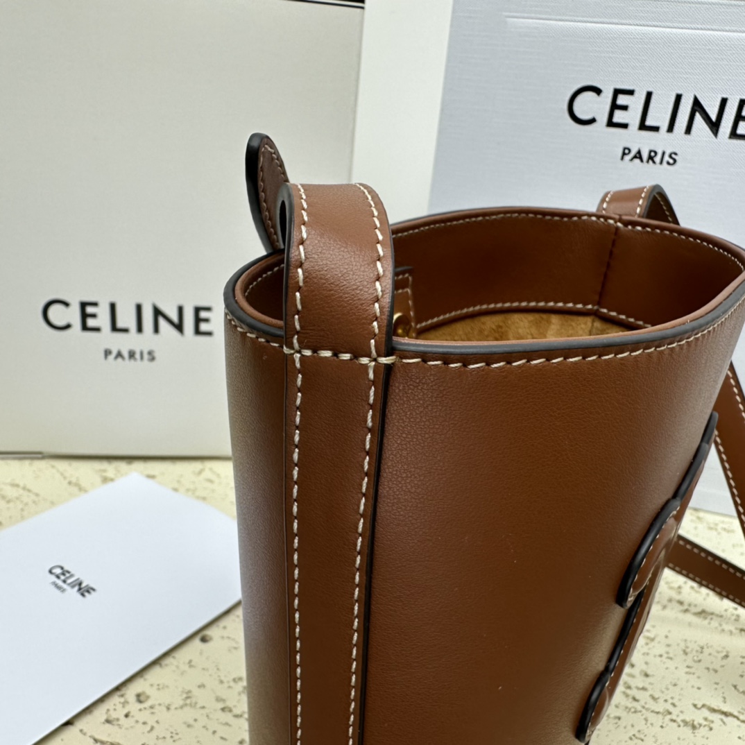 [TOP] CELINE Triomphe Bags Mini Smooth Cowhide Bucket Bag 19.5*16*7CM - Brown