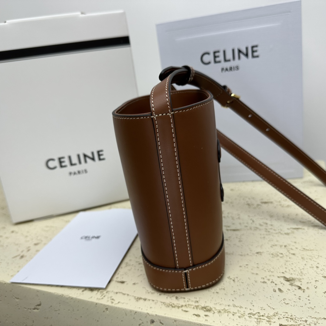 [TOP] CELINE Triomphe Bags Mini Smooth Cowhide Bucket Bag 19.5*16*7CM - Brown