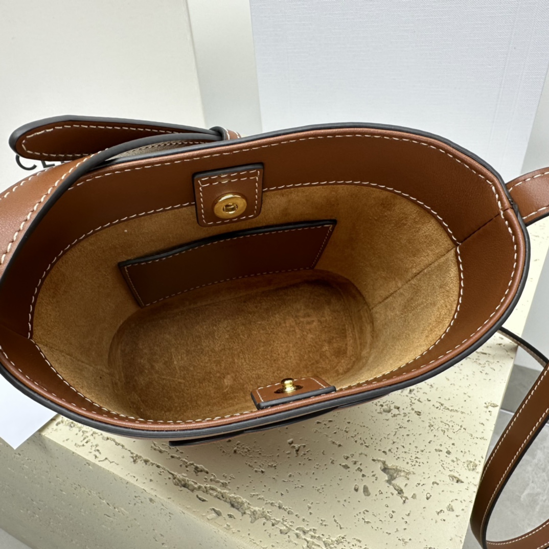 [TOP] CELINE Triomphe Bags Mini Smooth Cowhide Bucket Bag 19.5*16*7CM - Brown