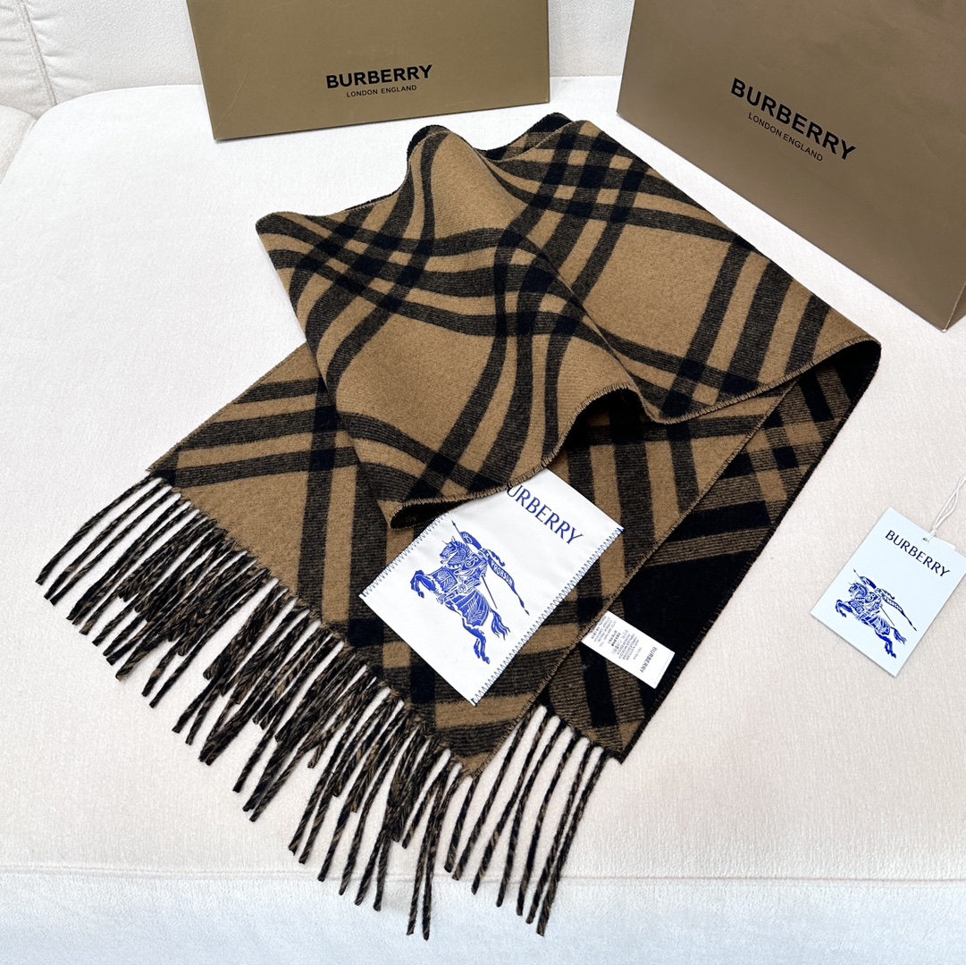 [TOP] BURBERRY Cashmere Scarf 32*192cm    - Brown