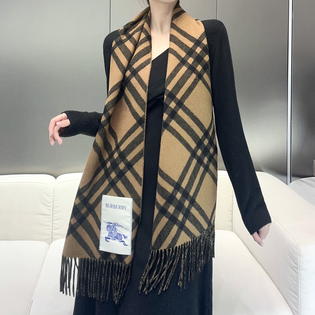 [TOP] BURBERRY Cashmere Scarf 32*192cm    - Brown