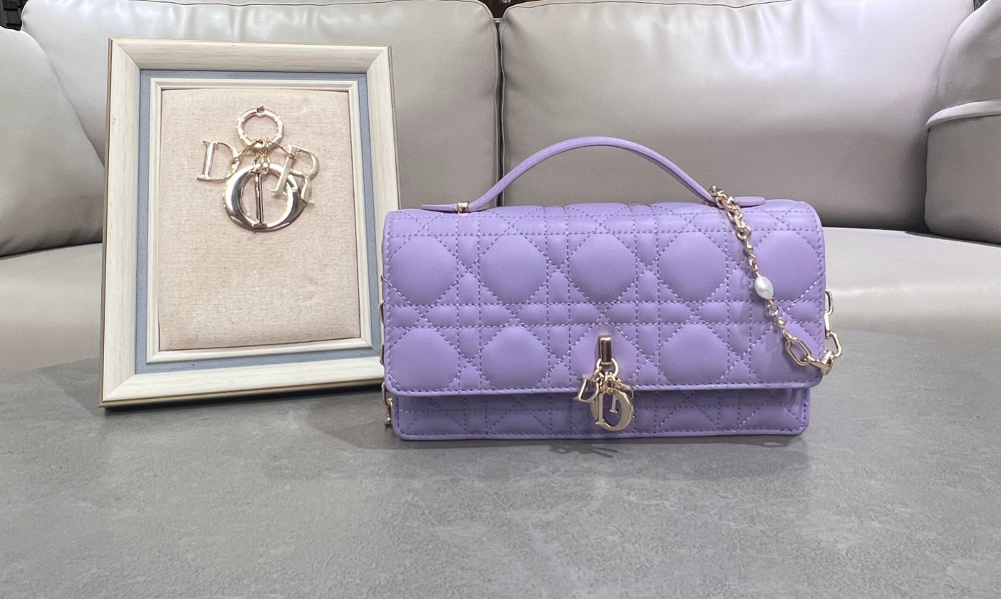 [TOP] Christian Dior Lady Pearl Clutch Bag Sheepskin 21*11.5*4.5 cm -  Purple