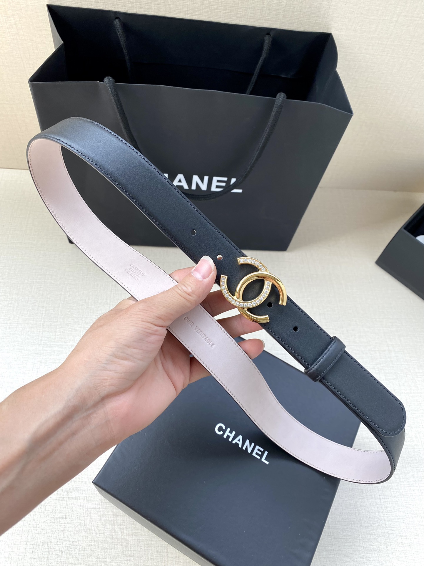 [TOP] CHANEL CC Leather Belt with Diamonds - 4 Color - 3.0cm