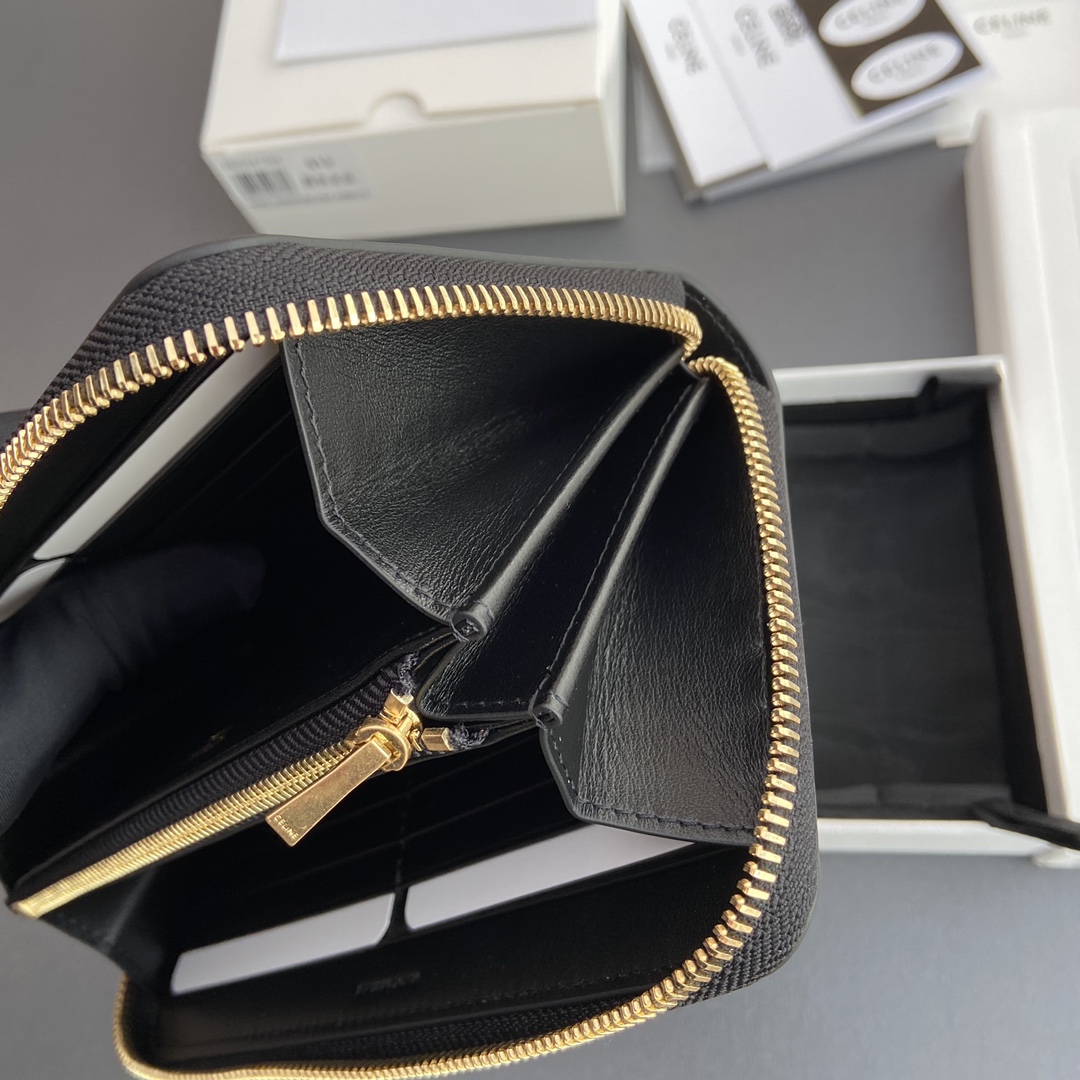 [TOP] CELINE Triomphe Long Zipper Wallet Smooth Cowhide 19.5x7.5x3cm - Black