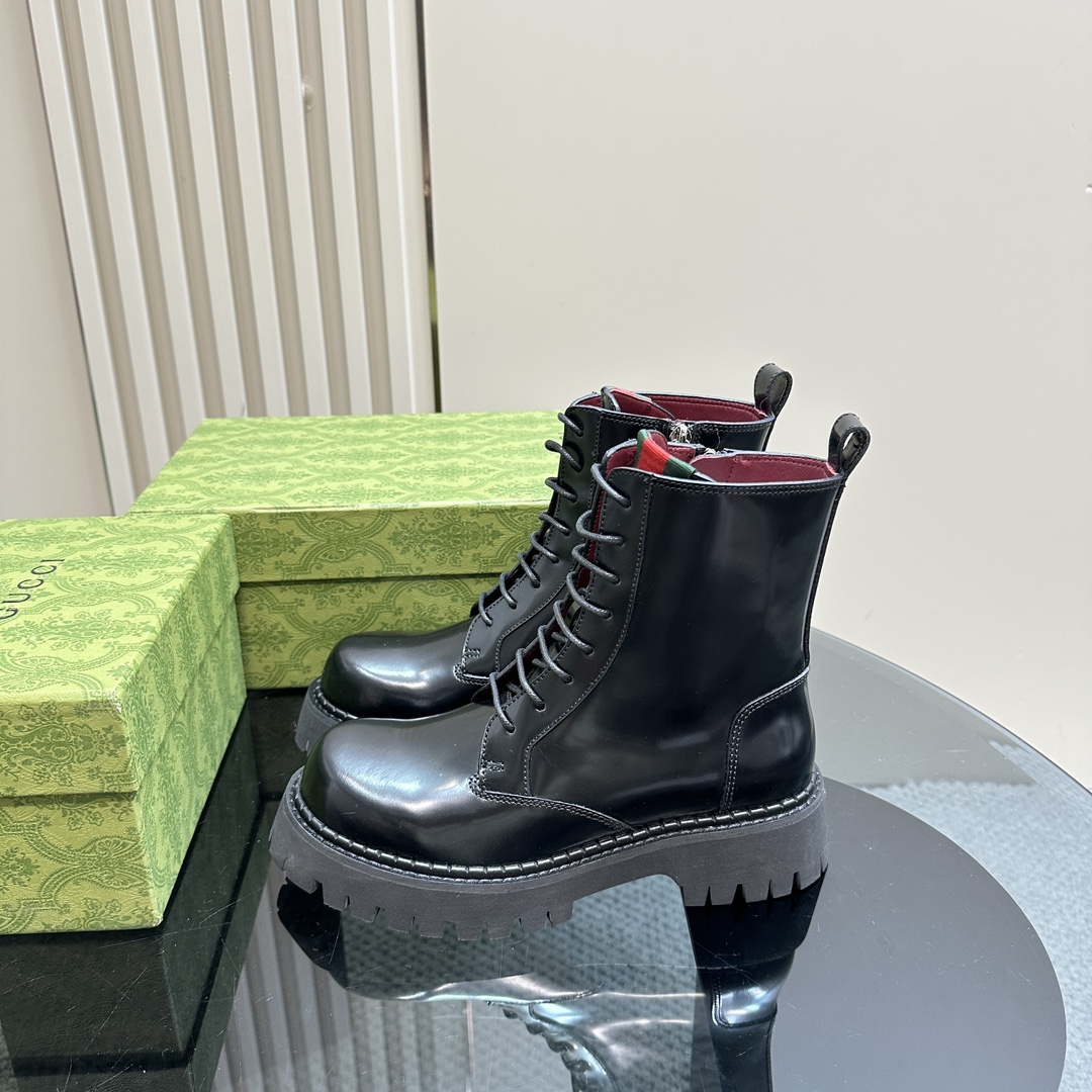 [TOP] GUCCI Side Zip Lace-Up Ankle Boots - 3 Colour