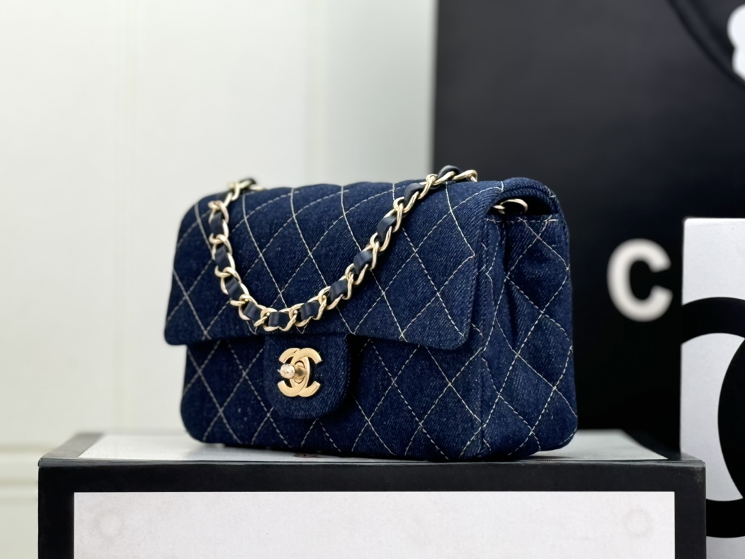 [TOP] CHANEL Wool Tweed Flap Bag 20cm/25cm - Denim Blue