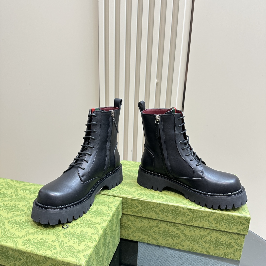 [TOP] GUCCI Side Zip Lace-Up Ankle Boots - 3 Colour