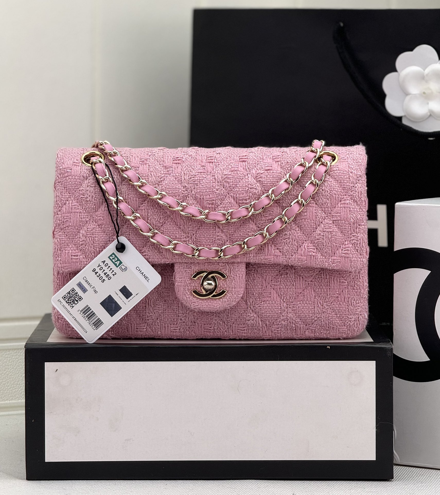 [TOP] CHANEL Wool Tweed Flap Bag 20cm/25cm - Pink