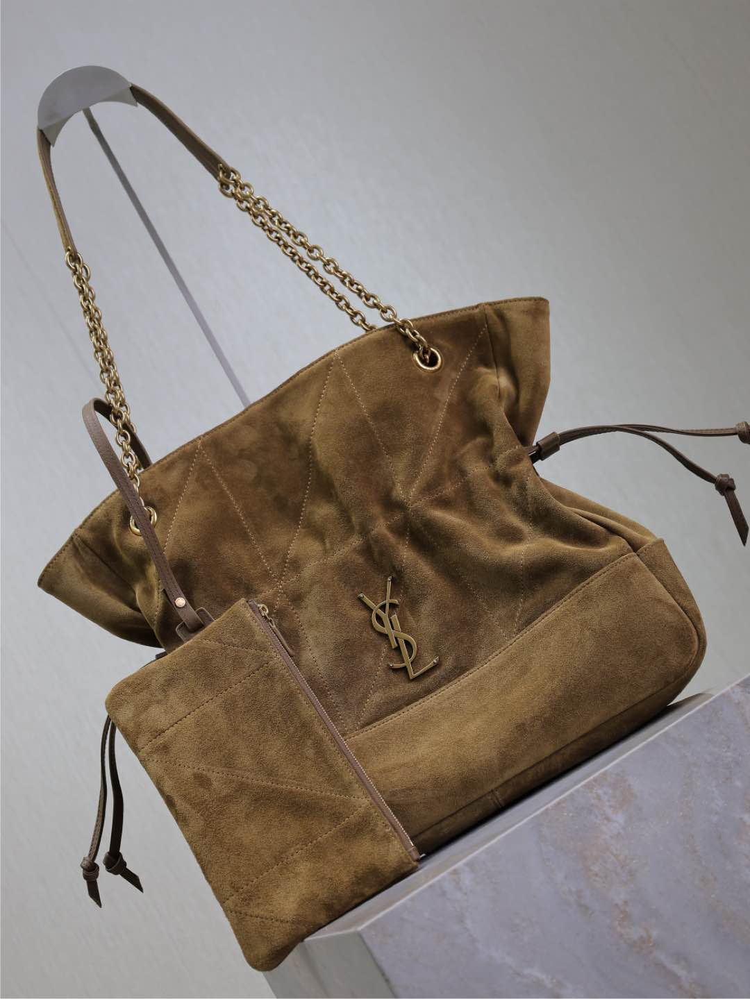 [TOP] Yves Saint Laurent YSL Suede Jamie 4.3 Large POCHON Bag 27×34×3cm - Brown