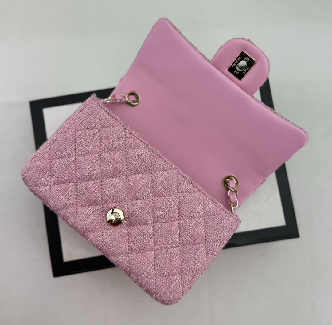 [TOP] CHANEL Wool Tweed Flap Bag 20cm/25cm - Pink