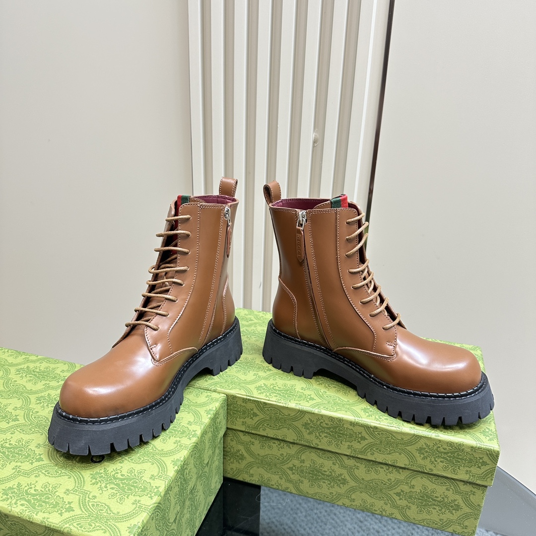 [TOP] GUCCI Side Zip Lace-Up Ankle Boots - 3 Colour