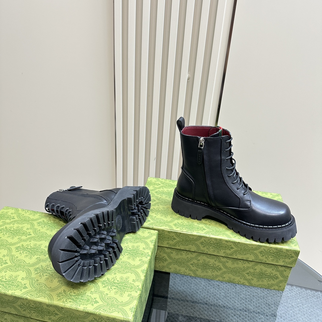 [TOP] GUCCI Side Zip Lace-Up Ankle Boots - 3 Colour