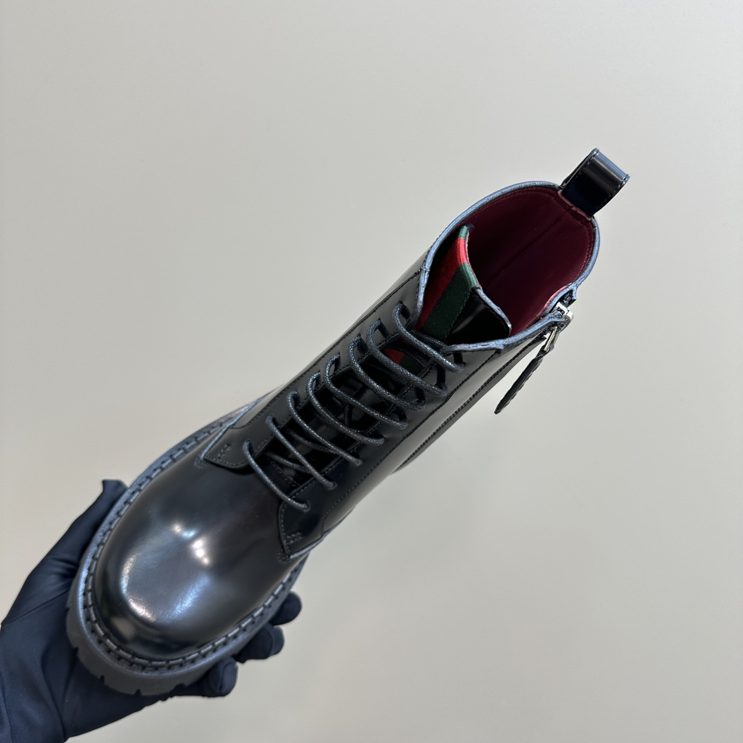 [TOP] GUCCI Side Zip Lace-Up Ankle Boots - 3 Colour