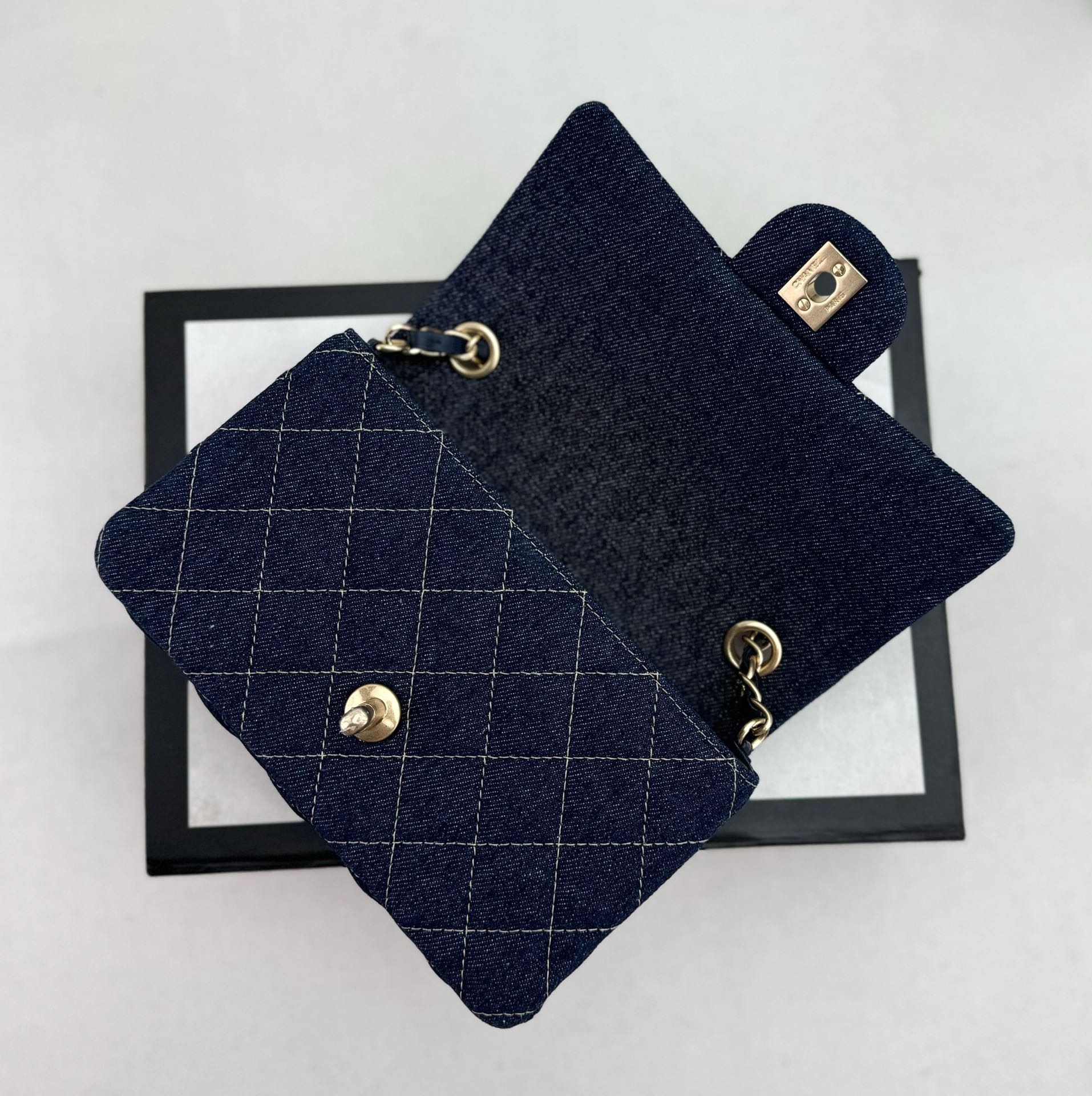 [TOP] CHANEL Wool Tweed Flap Bag 20cm/25cm - Denim Blue