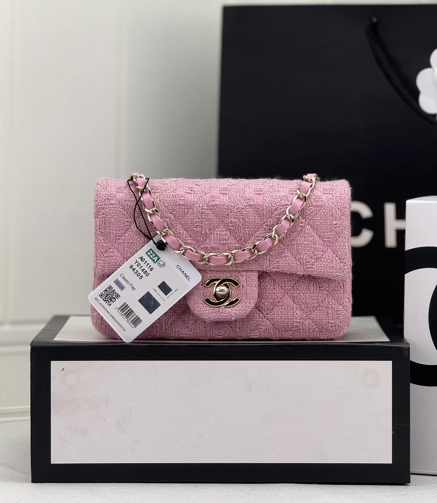 [TOP] CHANEL Wool Tweed Flap Bag 20cm/25cm - Pink