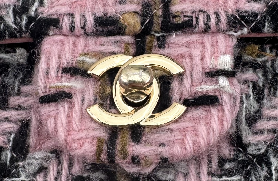 [TOP] CHANEL Wool Tweed Flap Bag 20cm/25cm - Pink and Black