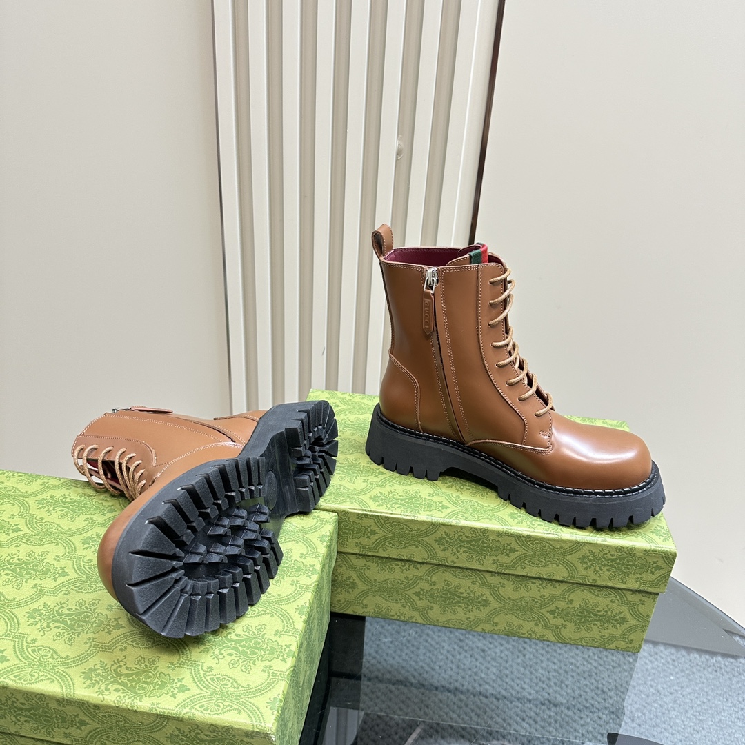 [TOP] GUCCI Side Zip Lace-Up Ankle Boots - 3 Colour